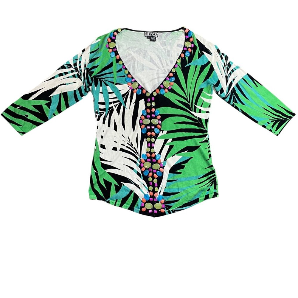 Vintage Berek Beaded Cardigan Sweater Women's Size Large Tropical Cotton Rayon‎